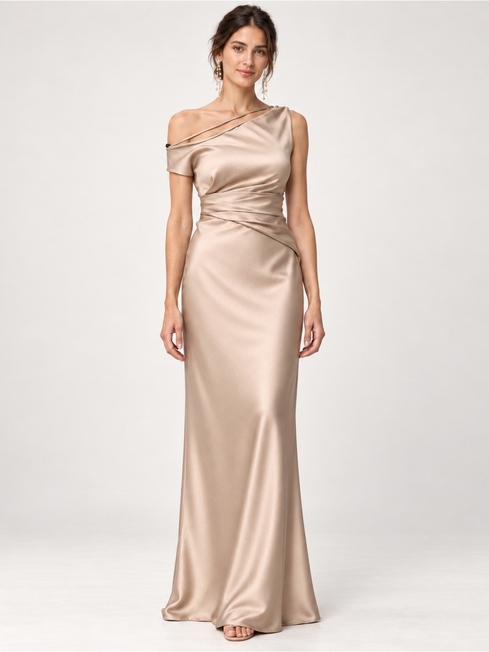 Arotagas Draped Cowl Neck Satin Evening Gown Champagne Size 4